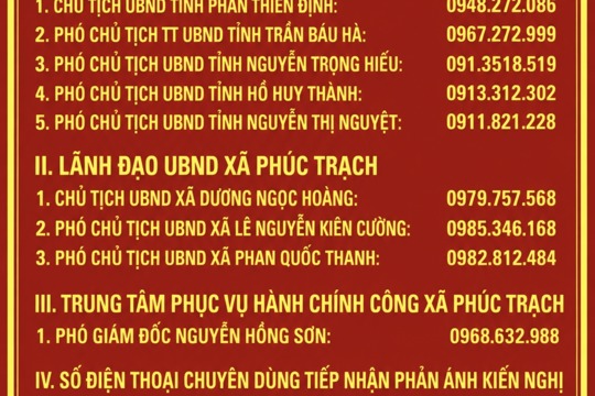 Xã Phúc Trạch thông báo đường dây nóng trong giải quyết thủ tục hành chính  